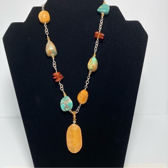 Silpada chunky stone necklace including yellow jade turquoise, jasper, and amber - Picture 7 of 9